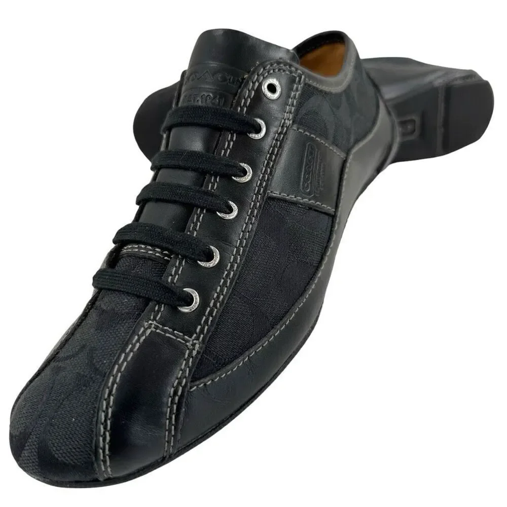 Coach Suee Black Monogram Canvas/Leather Lace-up Comfort Sneakers Size 6.5